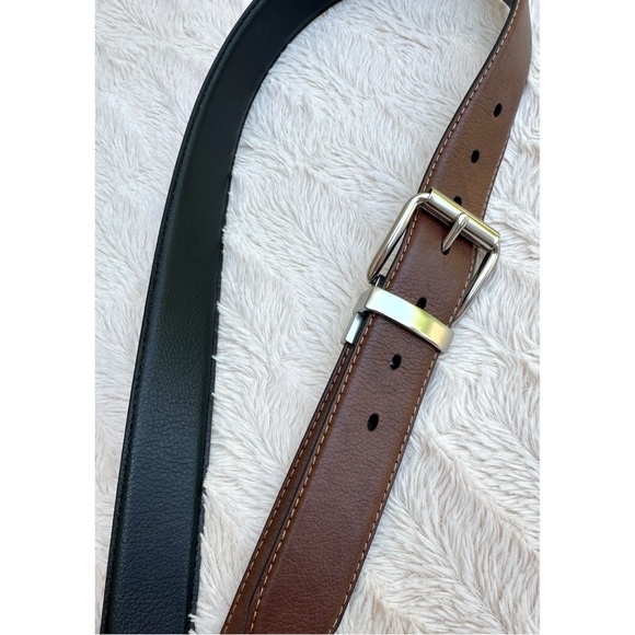 Men’s Reversible Black and Brown Vegan Leather Belt with Silver Buckle - Picture 5 of 17